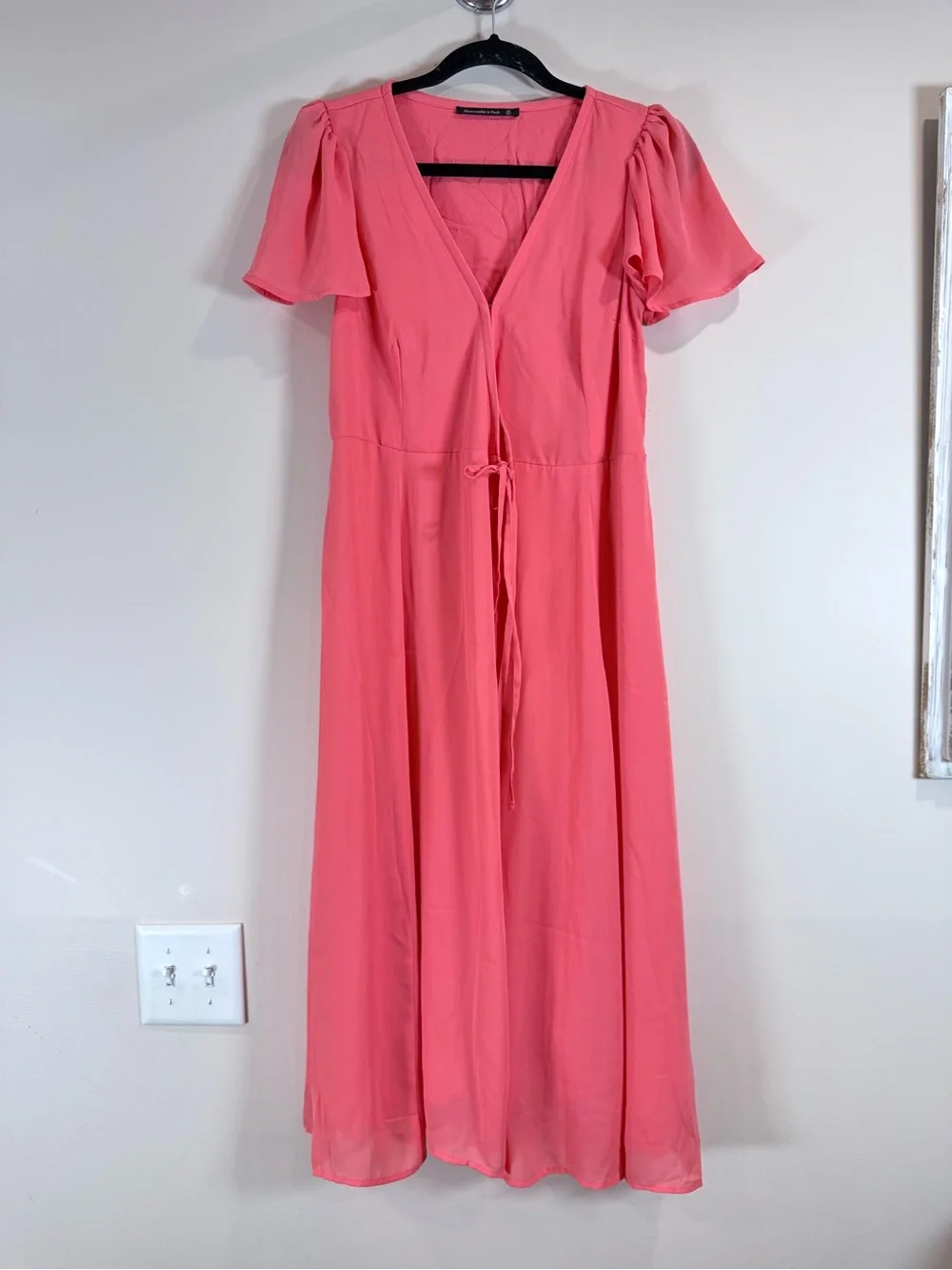 🔥Abercrombie & Fitch Women's Coral Pink V-Neck Dress Tunic Size S EC🔥